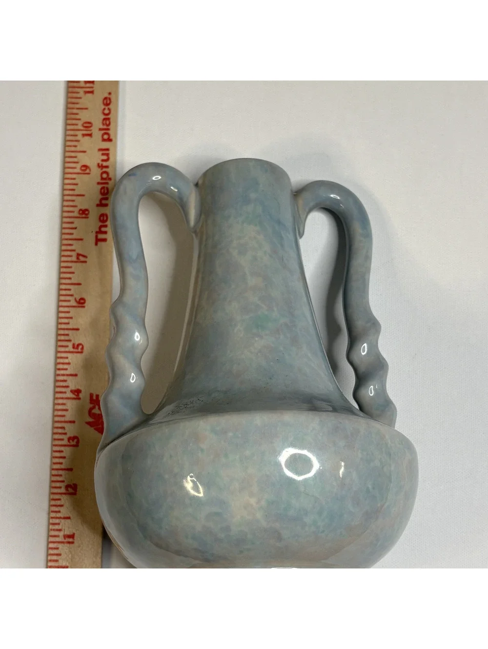 Vintage Gonder USA Art Pottery Double Handle Blue Green Vase